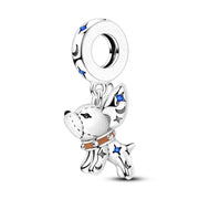 Chihuahua Dog Pandora Charm | Celestial Star Moon Puppy | Blue Crystal Dangle | Pet Lover Gift