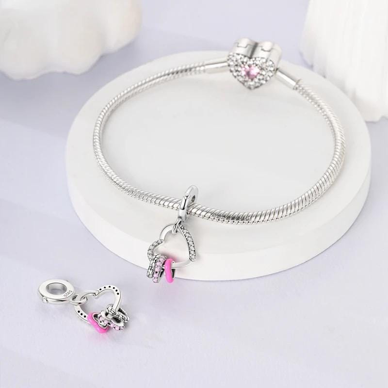 Pink Heart Triple Dangle sterling silver charm view 6