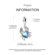 Crab Pandora Charm | Blue Heart Crystal | Cancer Zodiac Sign | Ocean & Beach Jewelry | Sea Gift