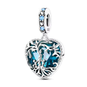 Tree of Life Pandora Charm | Blue Heart Crystal | Silver Dangle | Family Roots | Mom Gift