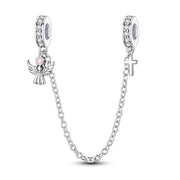 Guardian Angel Cross Pandora Charm | Safety Chain | Silver Religious Bead | Faith Baptism Gift