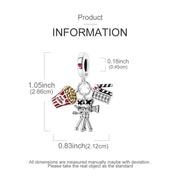 Movie Night Pandora Charm | Cinema Camera Popcorn | Silver Dangle | Hollywood Film Lover Gift