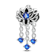 Blue Lotus Pandora Charm | Crystal Flower Chandelier | Silver Dangle Chains | Boho Spiritual Gift