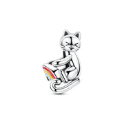 Cat Pandora Charm | Happy Rainbow Kitten Bead | Silver Animal Pet Lover Gift | Memorial