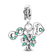 Family Tree Pandora Charm | Infinity Heart Dangle | Green Crystal | Silver Mom Gift | Ancestry Jewelry