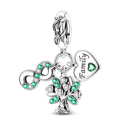 Family Tree Pandora Charm | Infinity Heart Dangle | Green Crystal | Silver Mom Gift | Ancestry Jewelry