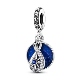 Galaxy Pandora Charm | Blue Night Sky Infinity Silver Star | Love You More Quote Gift
