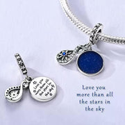 Galaxy Pandora Charm | Blue Night Sky Infinity Silver Star | Love You More Quote Gift