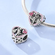 Couple In Love Pandora Charm | Pink Heart Bead | Silver Hugging Lovers | Romantic Anniversary Gift