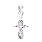 Angel Wing Cross Pandora Charm | Infinity Pink Silver Heart | Religious Faith Gift | Memorial Jewelry