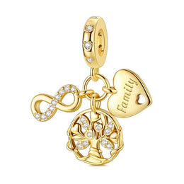 Family Tree Gold Pandora Charm | Infinity Heart | Dangle Bead | Mom Grandma Gift | Ancestry Jewelry