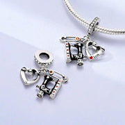 Sewing Machine Pandora Charm | Tape Measure Safety Pin | Seamstress Tailor Gift | Fashion Designer Jewelry