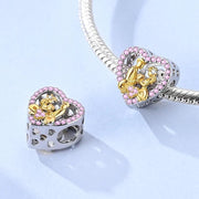 Wedding Couple Pandora Charm | Two Tone Gold Silver | Pink Heart Bead | Bride Groom Gift