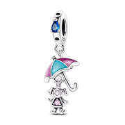 Umbrella Girl Pandora Charm | Rain Weather Jewelry | Silver Dangle | Colorful Enamel | Daughter Gift