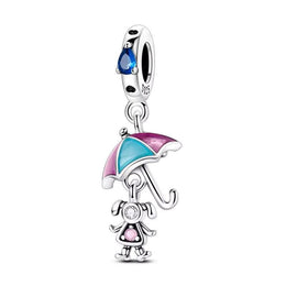 Umbrella Girl Pandora Charm | Rain Weather Jewelry | Silver Dangle | Colorful Enamel | Daughter Gift