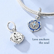 Compass Star Bead Fits Pandora Charm Bracelet, Blue Enamel Silver Dangle Travel Jewelry Gift