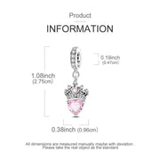 Mom Crown Pandora Charm | Pink Heart Crystal | Silver Dangle | Queen Jewelry | Mothers Day Gift