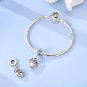 Mom Crown Pandora Charm | Pink Heart Crystal | Silver Dangle | Queen Jewelry | Mothers Day Gift