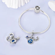 Galaxy Pandora Charm | Blue Planet & Moon Dangle | Silver Space Jewelry | Celestial Night Sky Gift