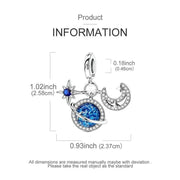Galaxy Pandora Charm | Blue Planet & Moon Dangle | Silver Space Jewelry | Celestial Night Sky Gift