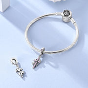 Cross Pandora Charm | Pink Rose Dangle | Sterling Silver Faith Jewelry | Religious Floral Gift