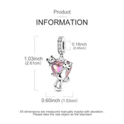 Cat Pandora Charm | Playful Kittens & Pink Heart | Silver Pet Dangle | Animal Lover Gift