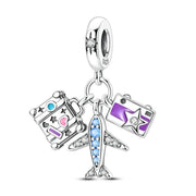 Travel Pandora Charm | Airplane Suitcase & Camera Dangle | Silver Vacation Jewelry | World Trip Gift