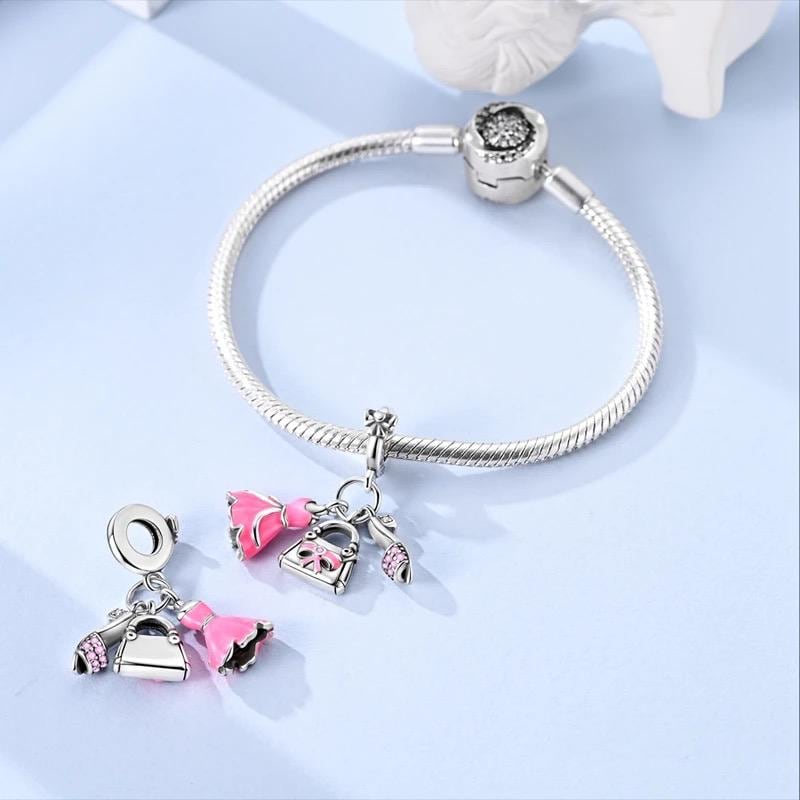 Pink Dress sterling silver charm view 5