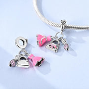 Fashion Pandora Charm | Pink Dress Bag & High Heel | Silver Shopping Dangle | Glamour Girl Gift