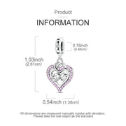 Family Pandora Charm | Boy & Girl Heart Dangle | Silver Sibling Gift | Pink Crystal Mom Bead