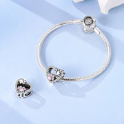 Paw Print Pandora Charm | Pink Crystal Heart Bead | Silver Dog Cat Jewelry | Memorial Gift