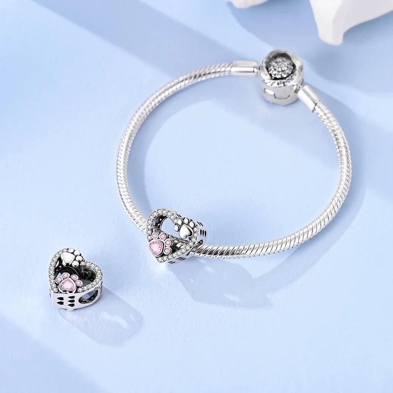 Paw Print Heart sterling silver charm view 5