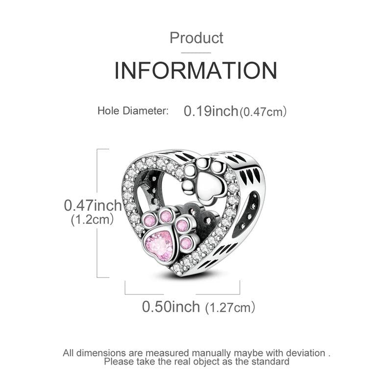 Paw Print Heart sterling silver charm view 6