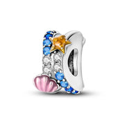 Starfish Pandora Charm | Seashell & Blue Crystal Bead | Silver Ocean Jewelry | Summer Beach Gift