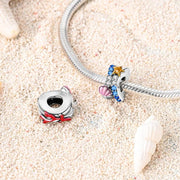 Starfish Pandora Charm | Seashell & Blue Crystal Bead | Silver Ocean Jewelry | Summer Beach Gift