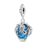 Ocean Pandora Charm | Blue Luminous Dangle | Silver Seahorse Animal | Glow in Dark Gift
