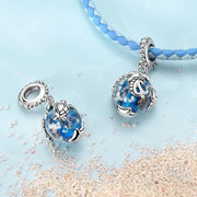 Ocean Pandora Charm | Blue Luminous Dangle | Silver Seahorse Animal | Glow in Dark Gift