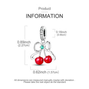 Red Cherry Bow Pandora Charm | Silver Ribbon Fruit | Summer Rockabilly | Coquette Food Bead