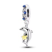 Dolphin Pandora Charm | Yellow Starfish | Silver Sea Animal Dangle | Blue Crystal Ocean Jewelry