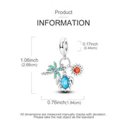 Tropical Triple Dangle Pandora Charm | Sea Turtle Palm Tree Sun | Summer Beach Vacation Gift