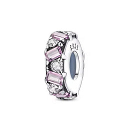 Pink Baguette Spacer Pandora Charm | Geometric Eternity Bead | Silver S925 | Elegant Stackable Jewelry Gift