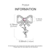 Ballerina Bow Pandora Charm | Pink Heart Crystal | Silver Dancer Dangle | Ballet Recital Gift