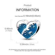 Ocean Wave Pandora Charm | Blue Enamel Heart | Silver Surf Bead | Summer Beach Gift