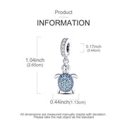 Sea Turtle Pandora Charm | Blue Pave Crystal Shell | Silver Ocean Animal Dangle | Summer Gift