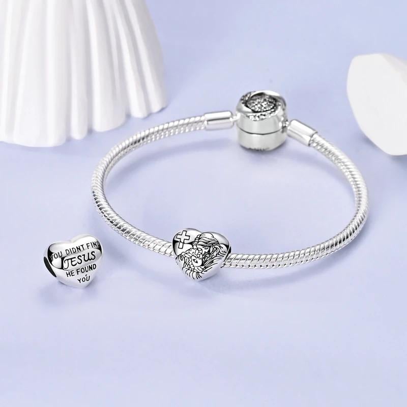 Jesus Heart sterling silver charm view 5
