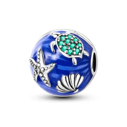 Sea Turtle Pandora Charm | Blue Ocean Enamel Bead | Green Crystal Starfish | Summer Beach Gift