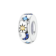 Celestial Pandora Charm | Sun Moon Star Bead | Blue Crystal Galaxy | Silver Space Jewelry Sky