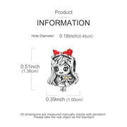 Girl Pandora Charm | Red Bow Flower Bead | Silver Anime Figure | Daughter Granddaughter Gift