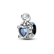 Sea Turtle Pandora Charm | Blue Heart Crystal | Silver Bead | Ocean Animal | Summer Beach Gift