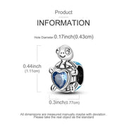 Sea Turtle Pandora Charm | Blue Heart Crystal | Silver Bead | Ocean Animal | Summer Beach Gift